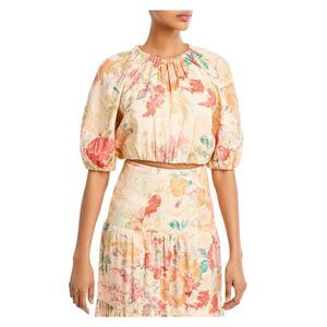 SIGNIFICANT OTHER Womens Beige Back Elastic Trim Short Sleeve Crop Top 6